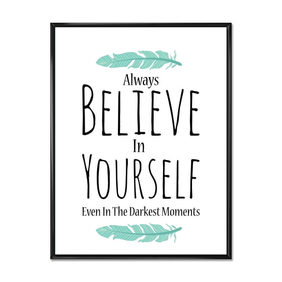 Designart 'Believe In Yourself Quote On White' Traditional Framed Canvas Wall Art Print