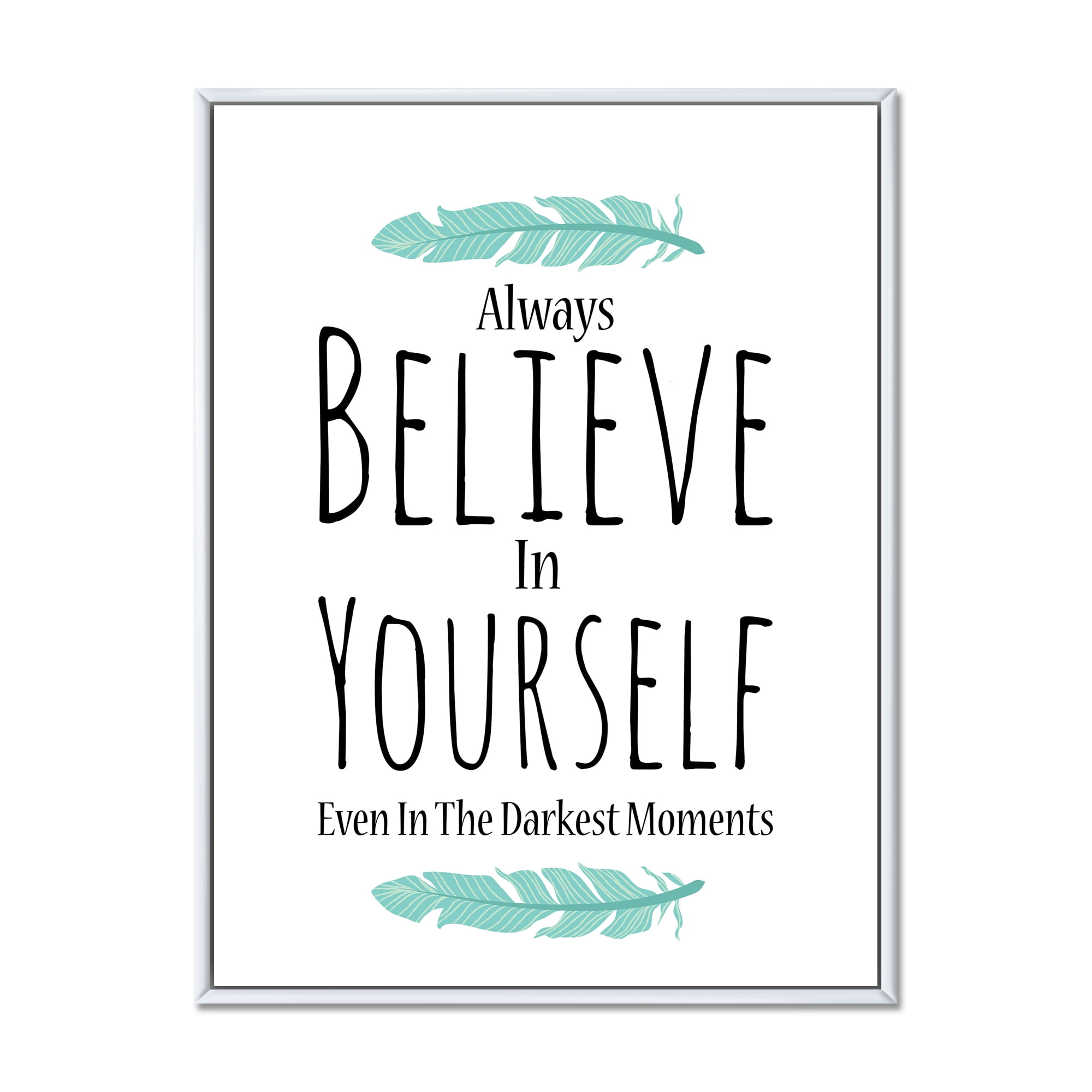 Designart 'Believe In Yourself Quote On White' Traditional Framed Canvas Wall Art Print