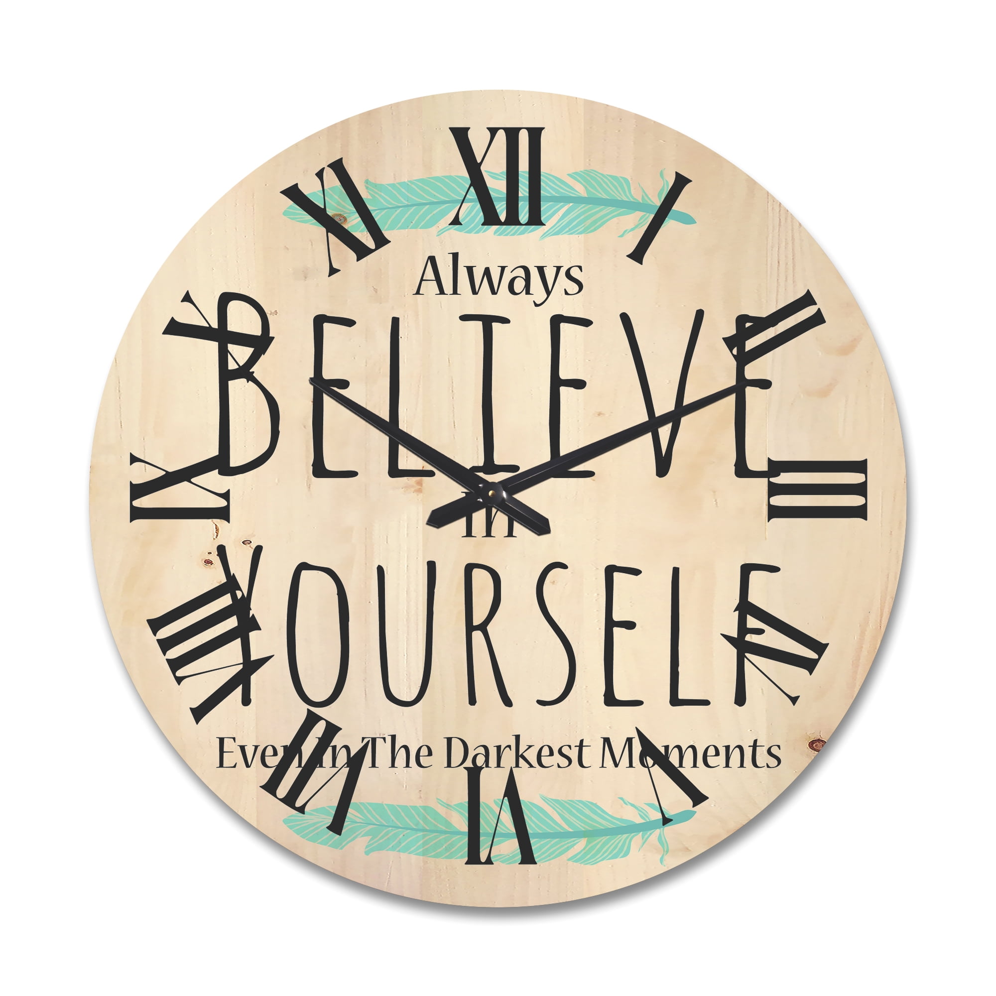 Designart 'Believe In Yourself Quote On White' Traditional Wood Wall Clock