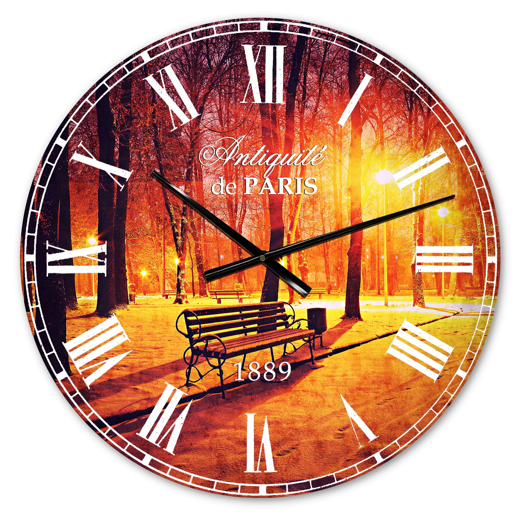 Designart 'Benches Covered in Winter Snow' French Country wall clock