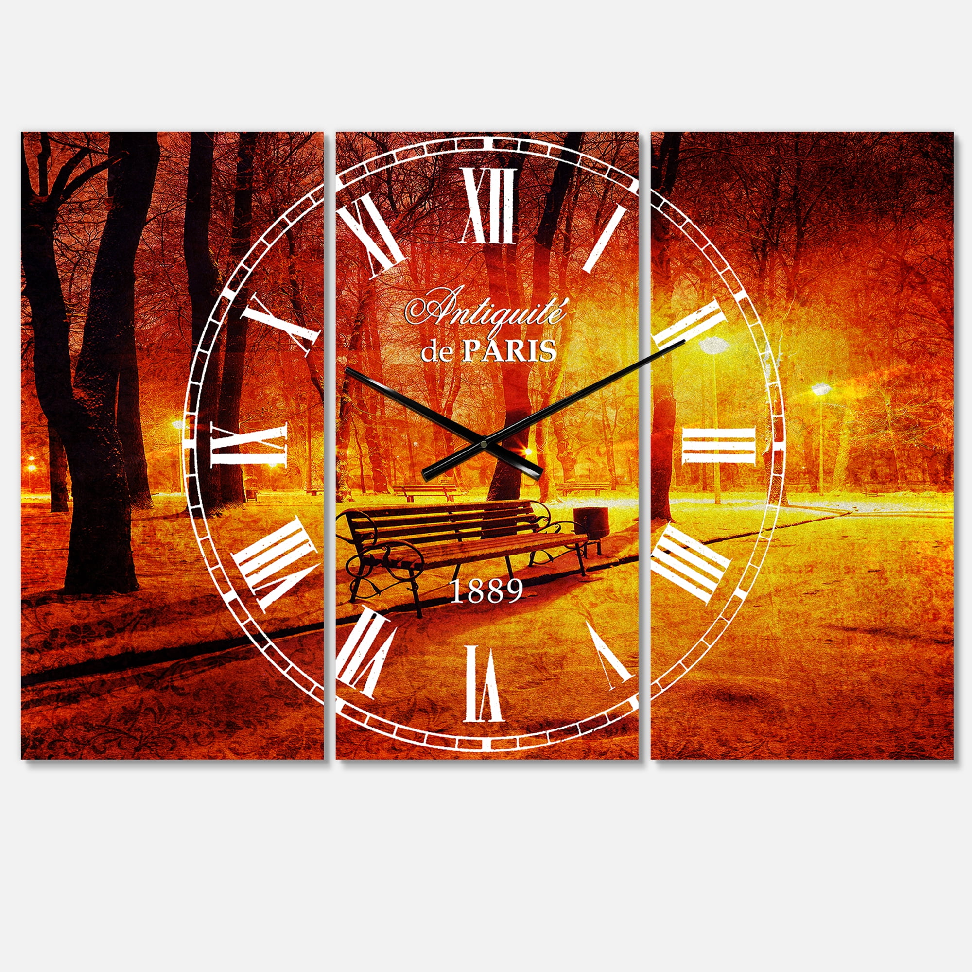 Designart 'Benches Covered in Winter Snow' Mediterranean Wall Clock