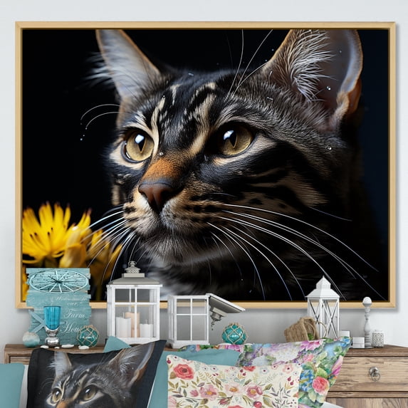 Designart "Bengal Cat Melody I" Animals Cat Floater Framed Canvas Art Print