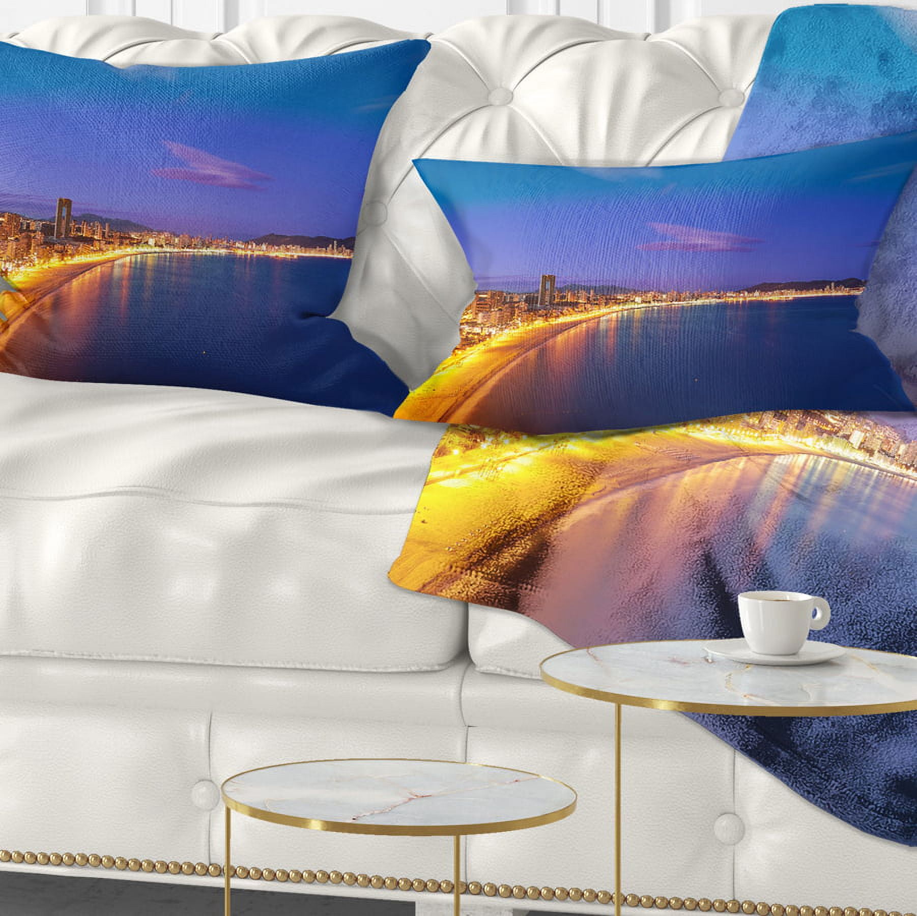 Designart Benidorm Poniente Beach Sunset - Seascape Throw Pillow - 12x20