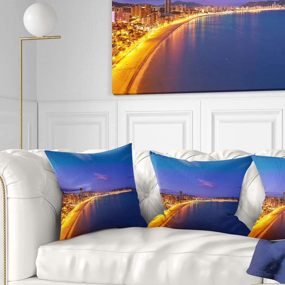 Designart Benidorm Poniente Beach Sunset - Seascape Throw Pillow - 18x18