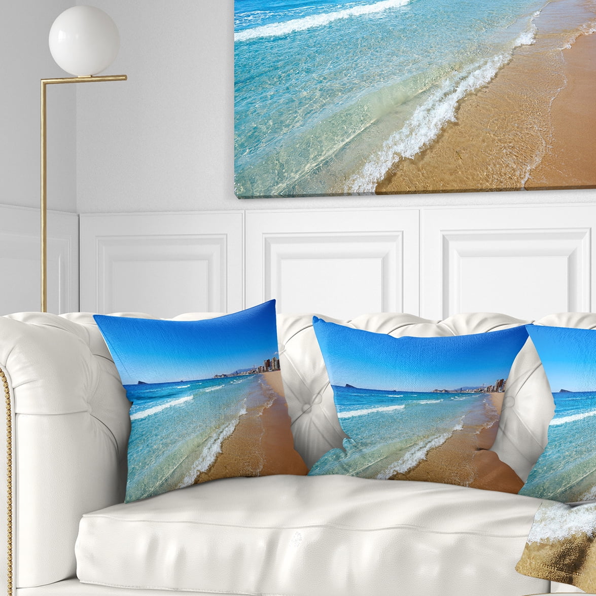 Designart Benidorm Poniente Beach Waves - Seascape Throw Pillow - 16x16