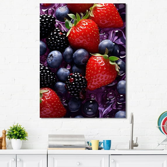 Designart "Berrilicious Geometry In Vibrant Violet" Fruits Wall Decor