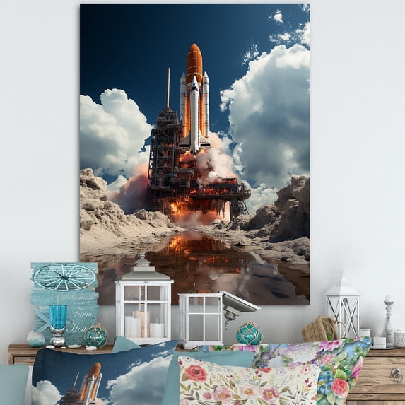 Designart "Beyond the Atmosphere Rocketship Odyssey I" Rocketship Wall Art Print