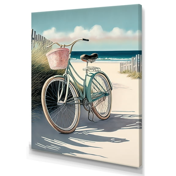 Designart Bicycle At The Beach II Canvas Wall Art