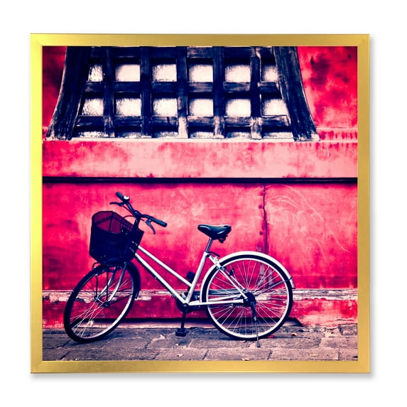 Designart 'Bicycle By Oriental Zozoji Temple Tokyo' Vintage Framed Art Print