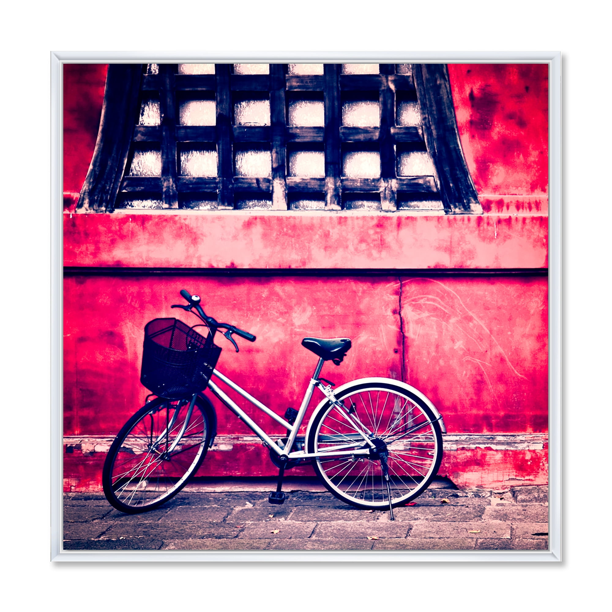 Designart 'Bicycle By Oriental Zozoji Temple Tokyo' Vintage Framed Canvas Wall Art Print