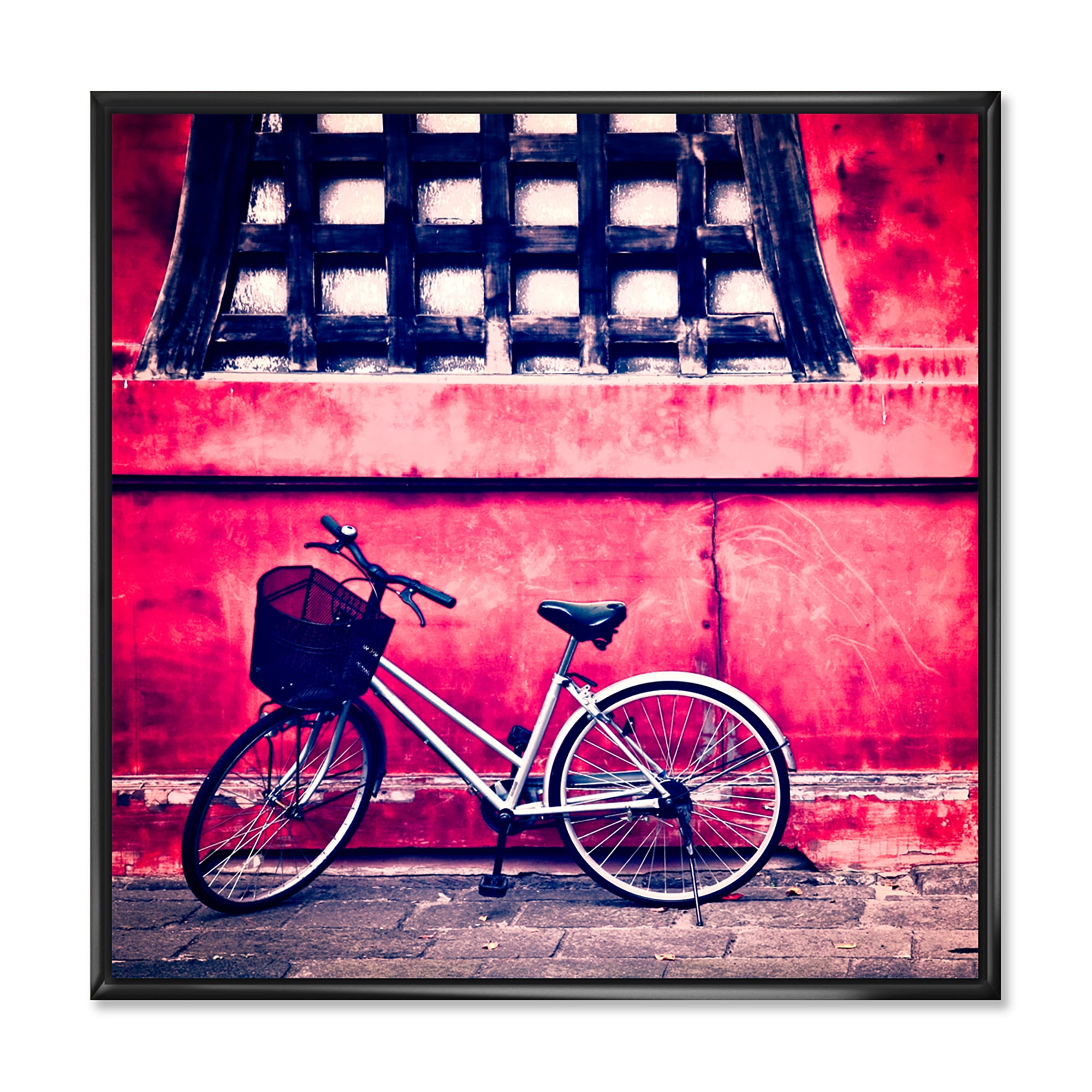 Designart 'Bicycle By Oriental Zozoji Temple Tokyo' Vintage Framed Canvas Wall Art Print