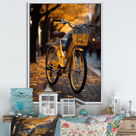 Designart "Bicycle City Rhythm I" Bicycle Floater Framed Wall Decor