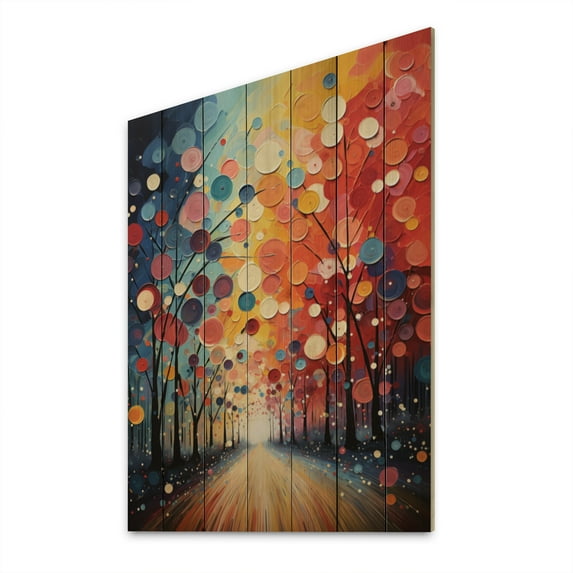 Designart "Bicycle Dynamic Wheels Painting I" Abstract Print on Natural Pine Wood