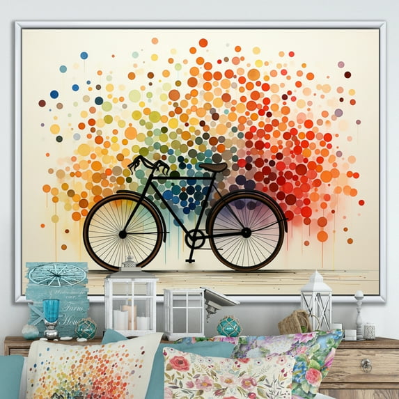 Designart "Bicycle Geometric Pedals Painting II" Transportation Floater Framed Wall Art Living Room