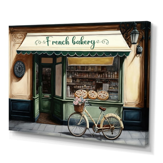 Designart Bicycle In Front A French Bakery V Canvas Wall Art