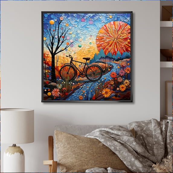 Designart "Bicycle Mosaic Spokes painting" Bicycle Floater Framed Wall Art Print