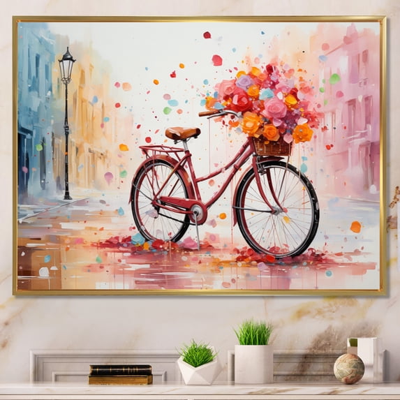 Designart "Bicycle Pedaling Memories painting" Transportation Floater Framed Wall Decor