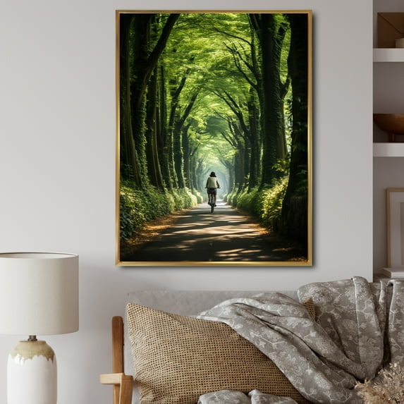 Designart "Bicycle peaceful Bicycle Path I" Bicycle Floater Framed Canvas Print