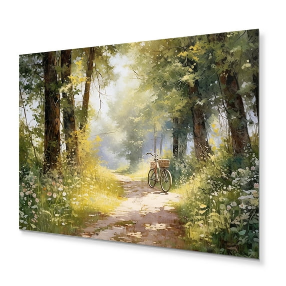 Designart "Bicycle peaceful Bicycle Path II" Transportation Metal Wall Art Prints