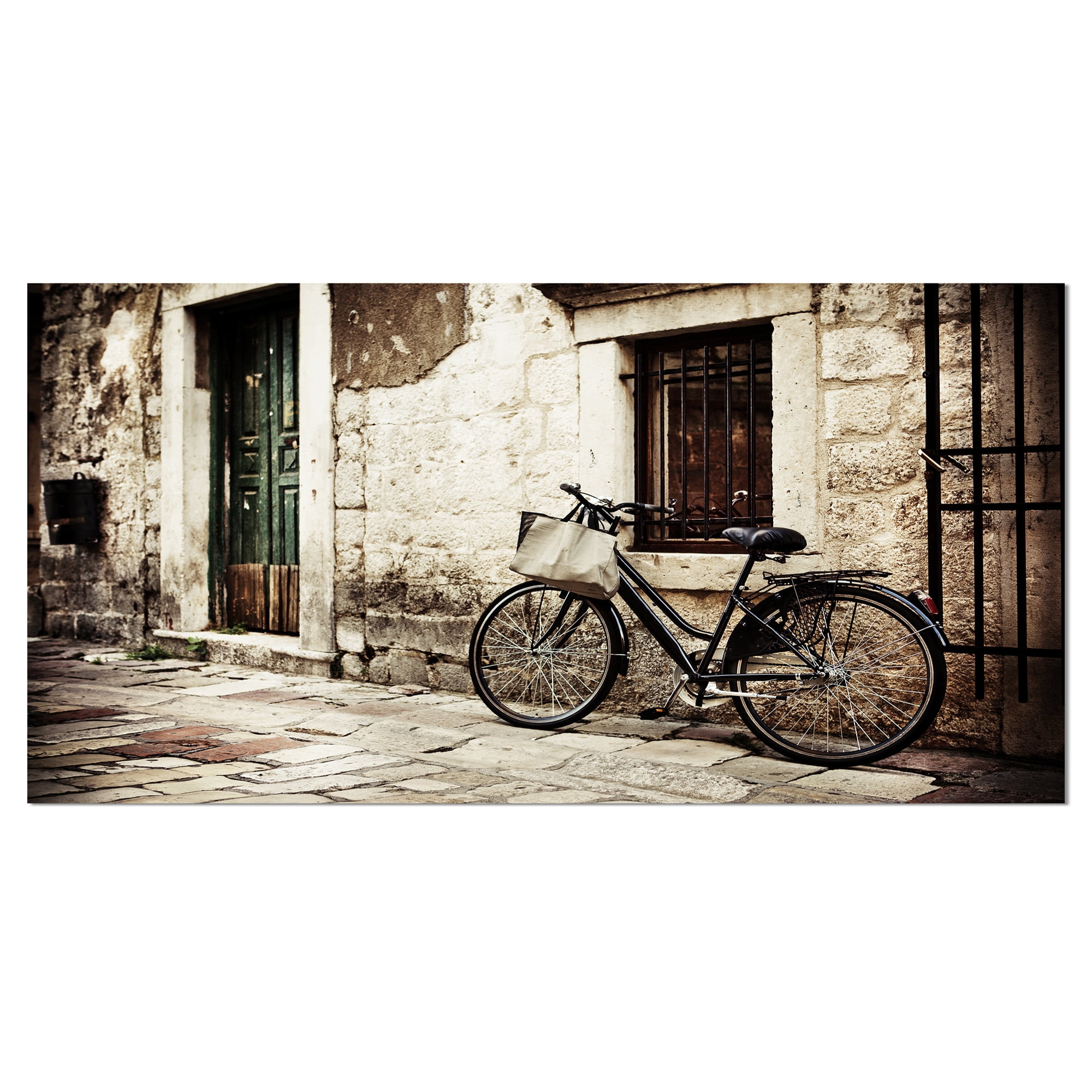 Designart 'Bicycle with Shopping Bag ' Landscape Photo Canvas Art Print