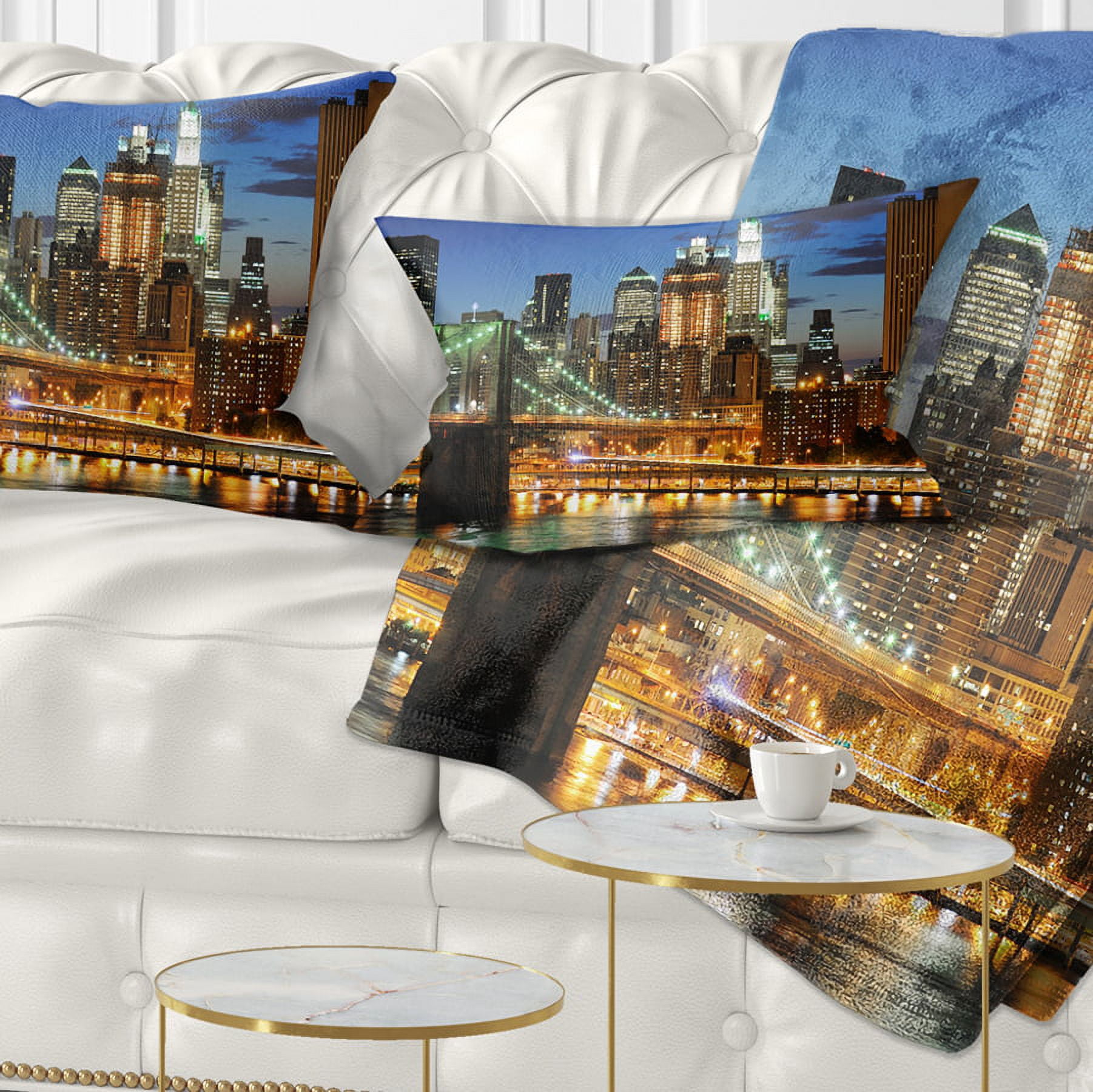 Designart Big Apple after Sunset - Cityscape Photo Throw Pillow - 12x20