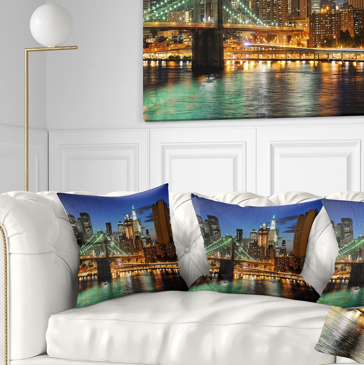 Designart Big Apple after Sunset - Cityscape Photo Throw Pillow - 18x18
