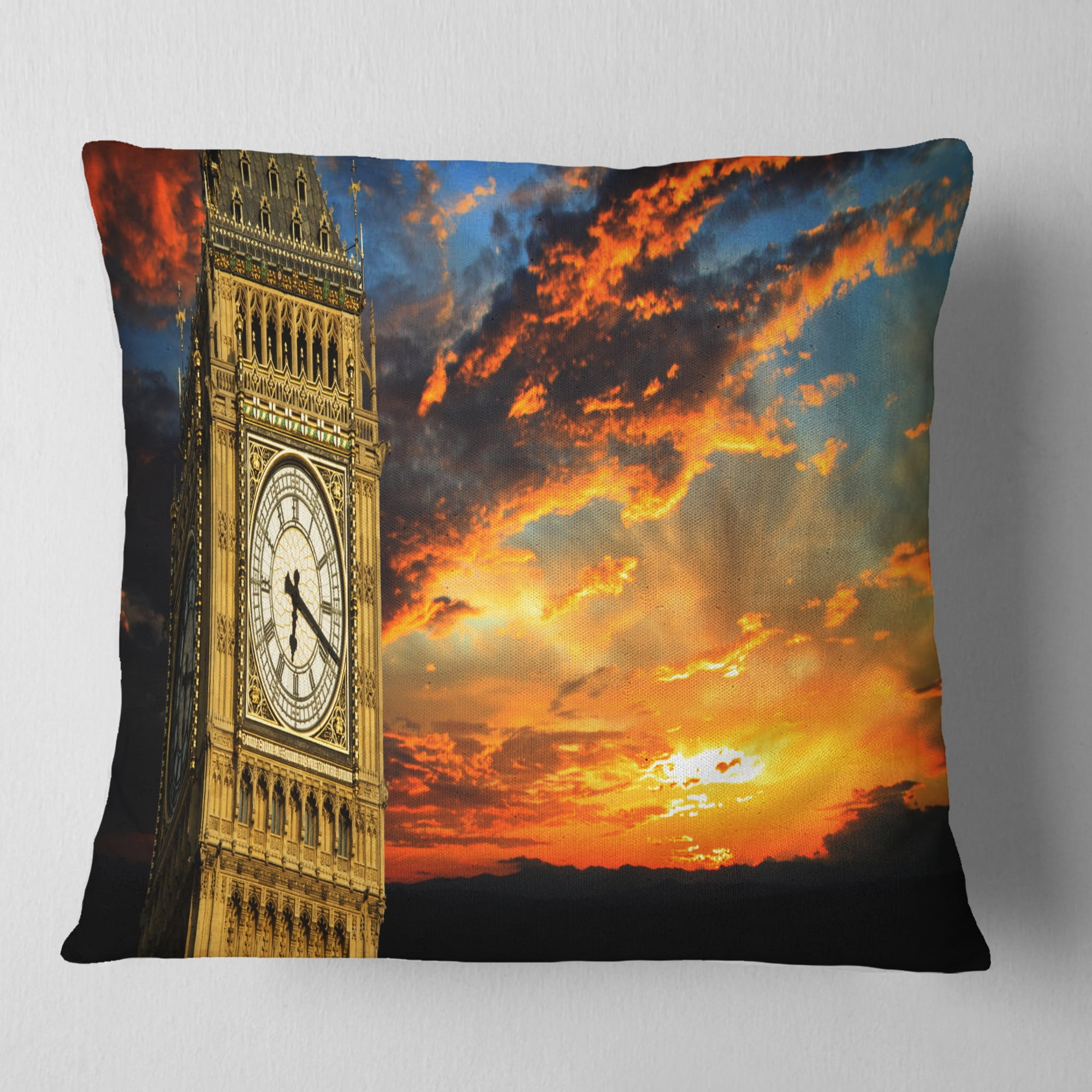 Designart Big Ben UK London at Sunset Panorama - Landscape Printed Throw Pillow - 18x18