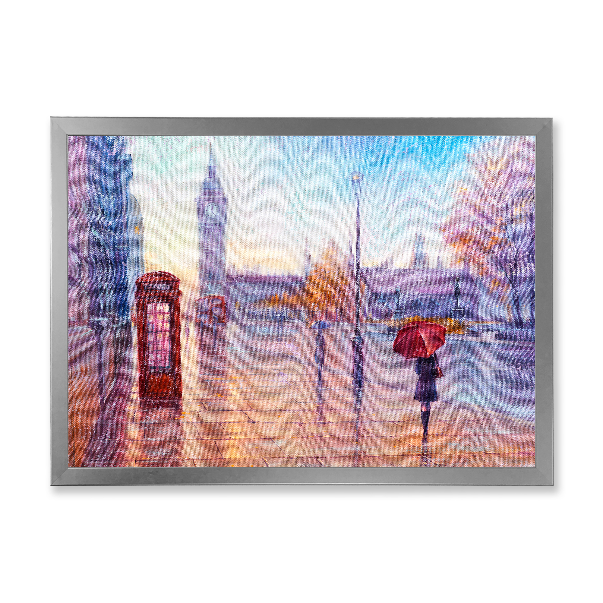 Designart 'Big Ben and Woman With Red Umbrella In London Street' French Country Framed Art Print