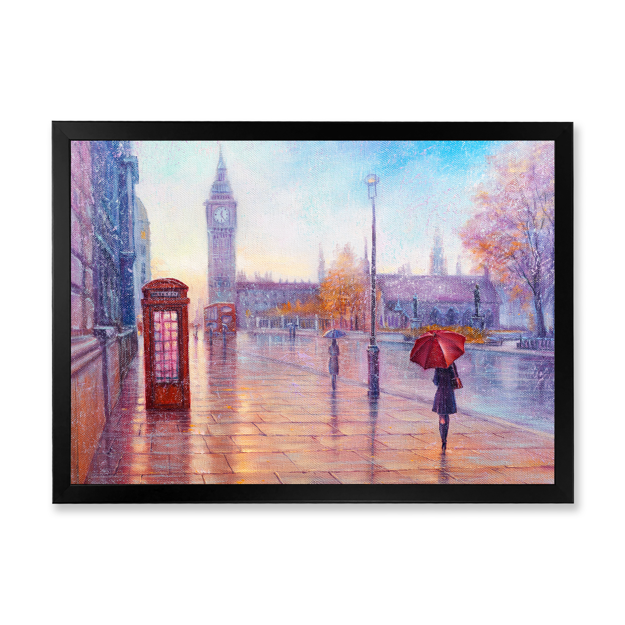 Designart 'Big Ben and Woman With Red Umbrella In London Street' French Country Framed Art Print