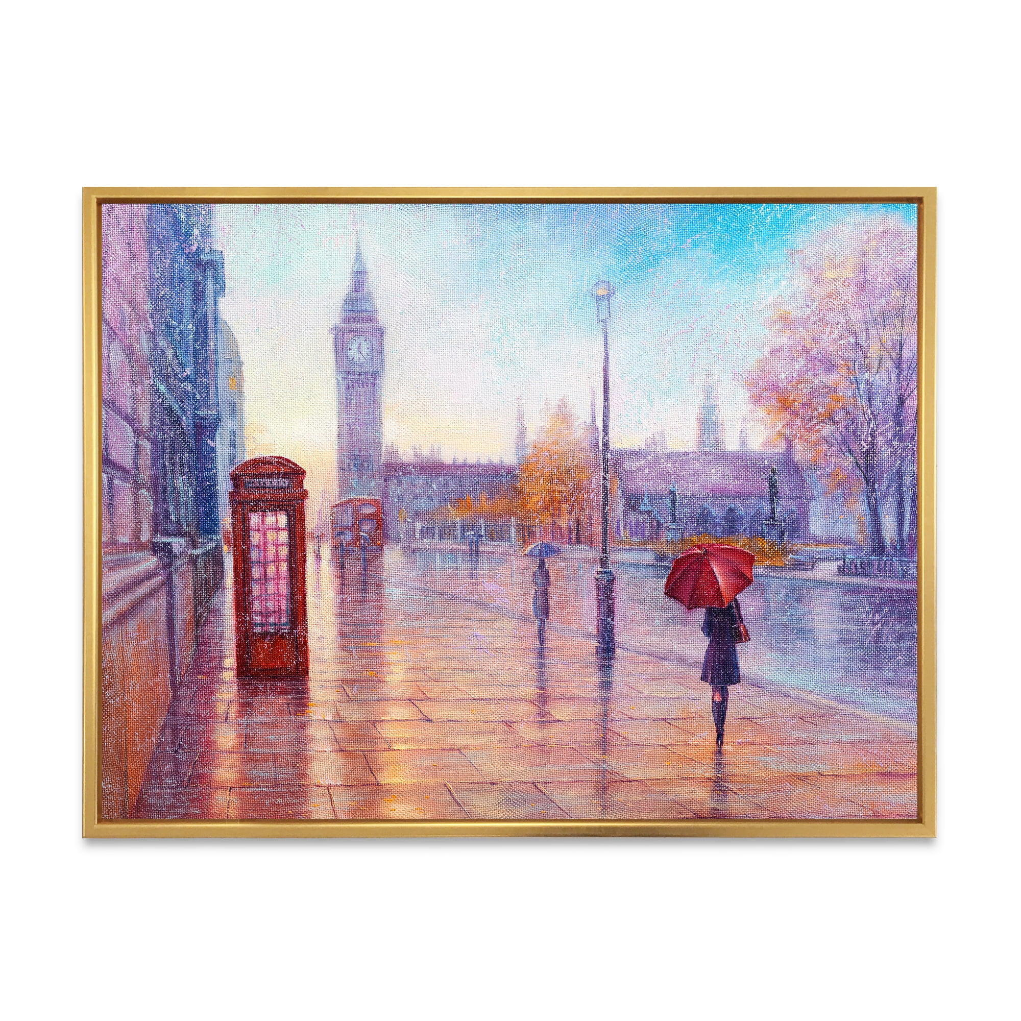 Designart 'Big Ben and Woman With Red Umbrella In London Street' French Country Framed Canvas Wall Art Print