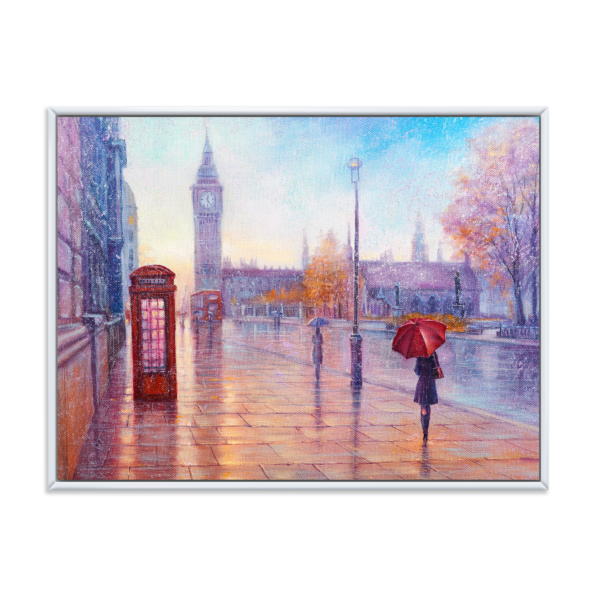 Designart 'Big Ben and Woman With Red Umbrella In London Street' French Country Framed Canvas Wall Art Print