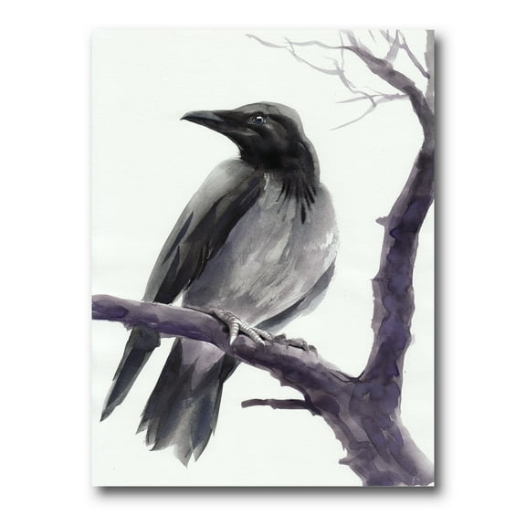 Designart ' Big Crow Sitting On A Branch ' Traditional Canvas Wall Art Print