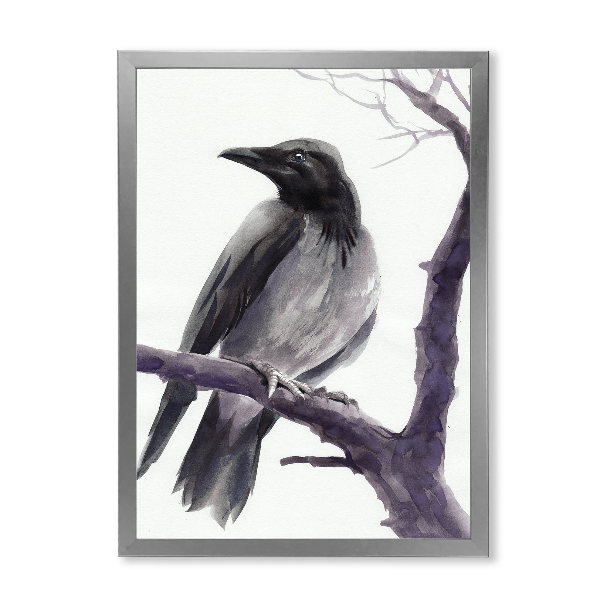 Designart 'Big Crow Sitting On A Branch' Traditional Framed Art Print