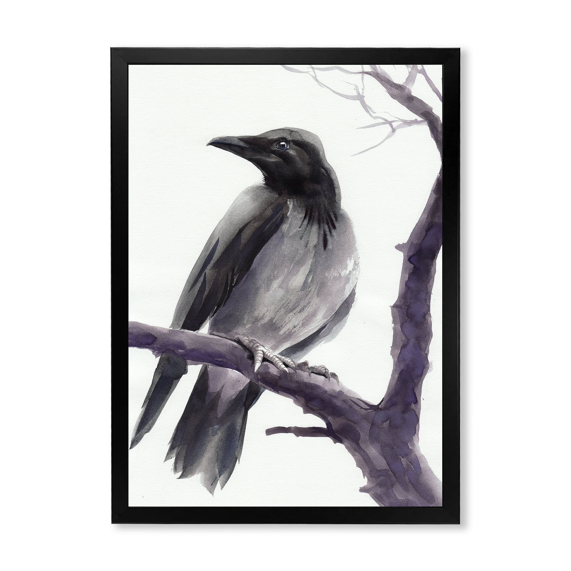 Designart 'Big Crow Sitting On A Branch' Traditional Framed Art Print