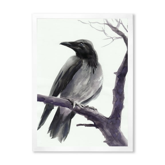 Designart 'Big Crow Sitting On A Branch' Traditional Framed Art Print
