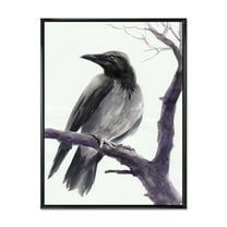 Designart 'Big Crow Sitting On A Branch' Traditional Framed Canvas Wall Art Print