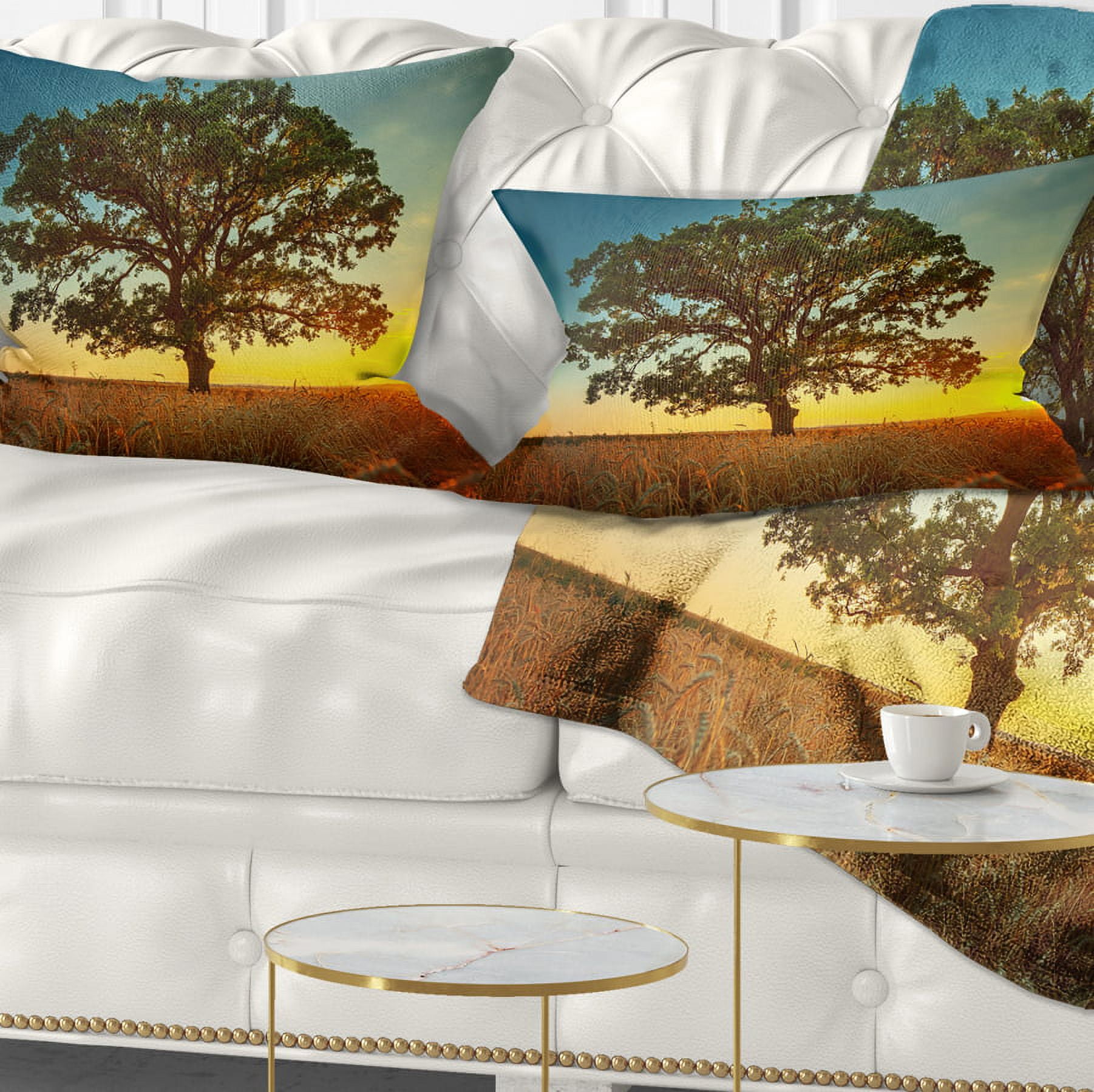 Designart Big Green Tree in Summer Field - Trees Throw Pillow - 12x20