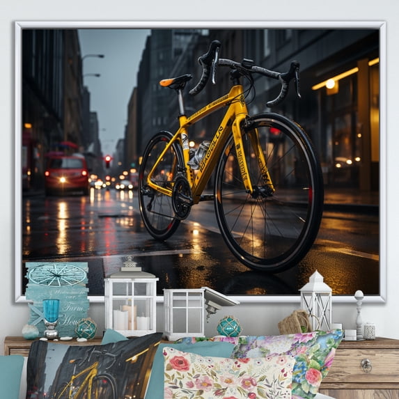 Designart "Bike Urban Riding" Transportation Floater Framed Wall Art Living Room