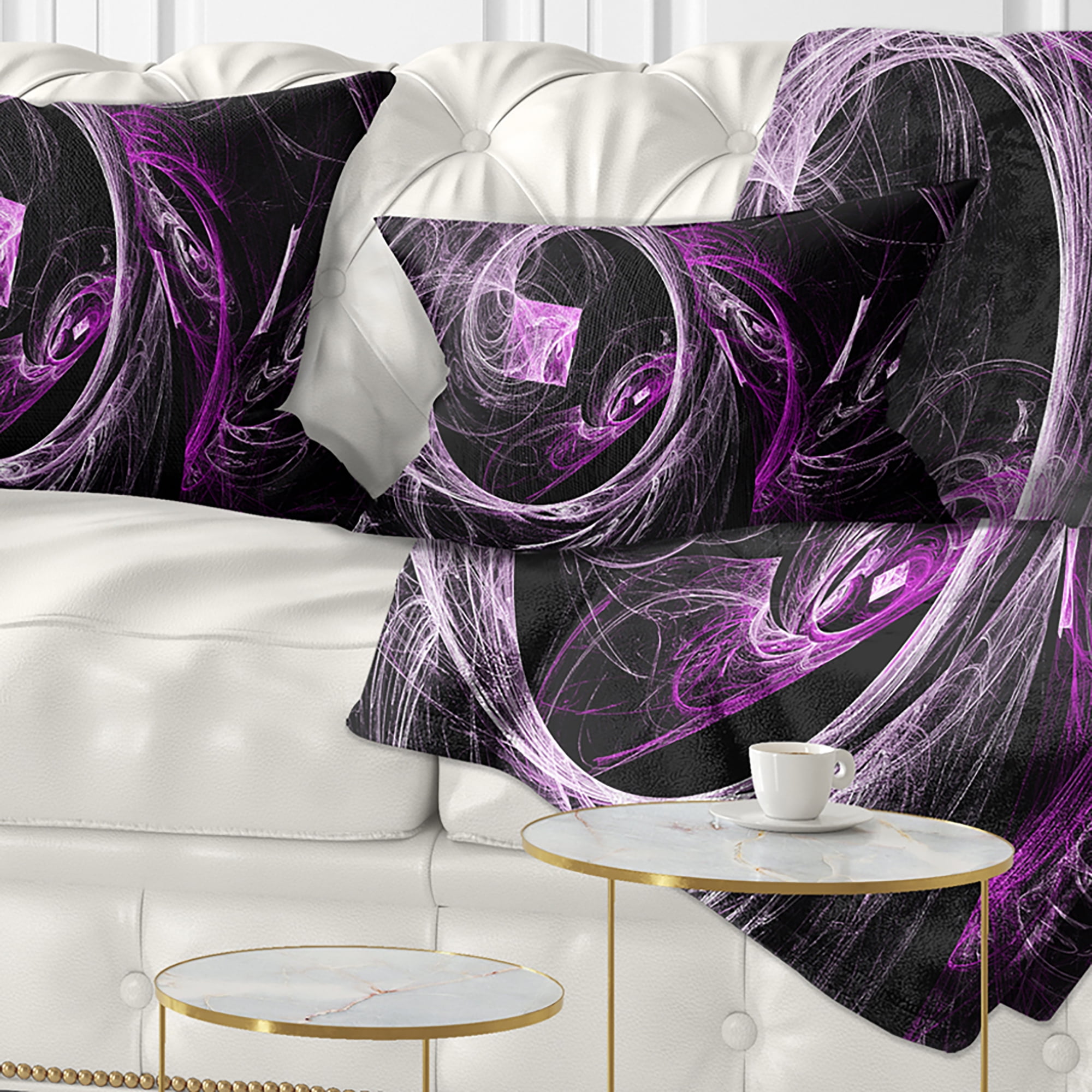 Designart Billowing Smoke Purple in Black - Abstract Throw Pillow - 12x20