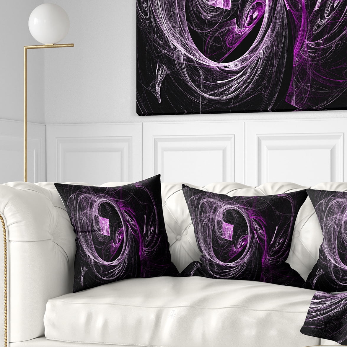 Designart Billowing Smoke Purple in Black - Abstract Throw Pillow - 18x18