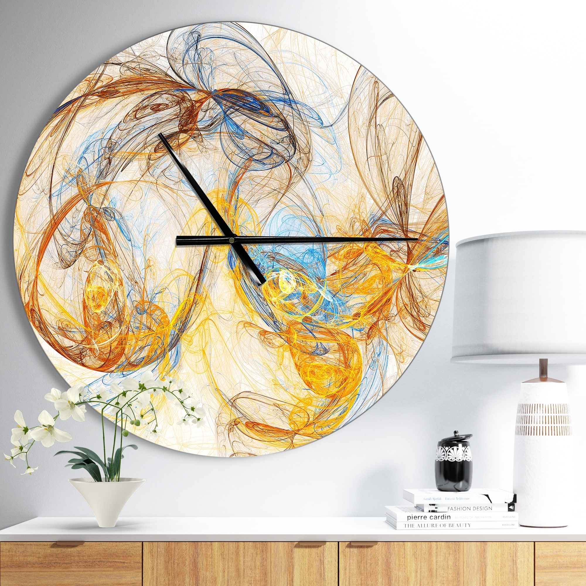 Designart 'Billowing Smoke Yellow' Metal Wall Clock