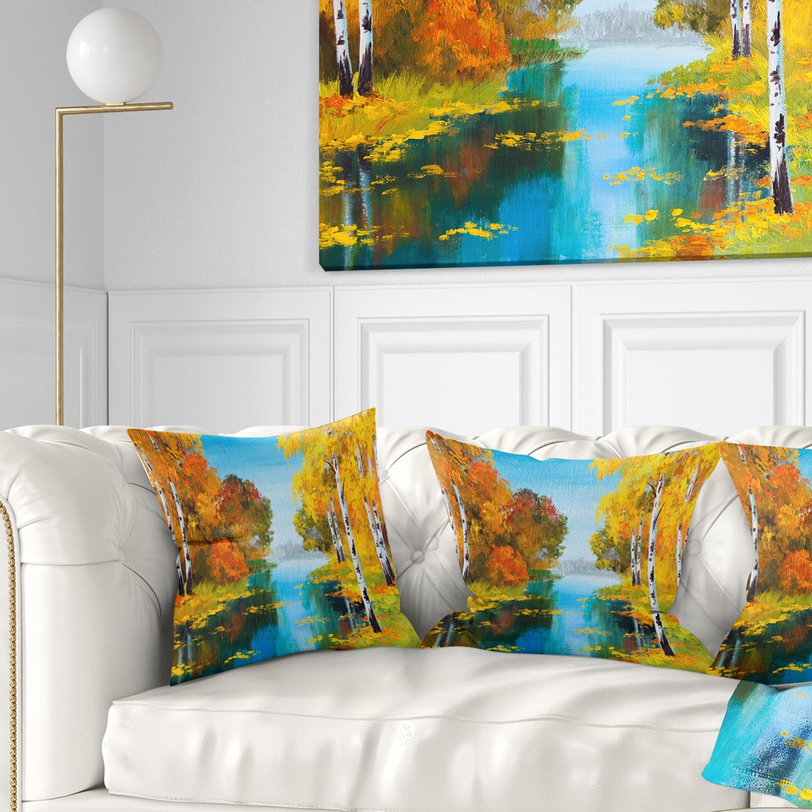 Designart Birch Forest near the River - Landscape Printed Throw Pillow - 16x16