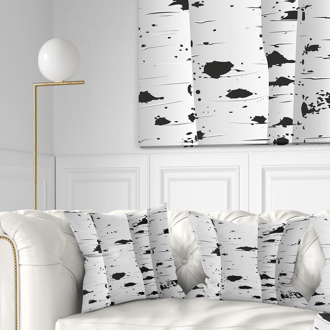 Designart Birch Tree Black and White Texture - Modern Landscape Printed Throw Pillow - 18x18