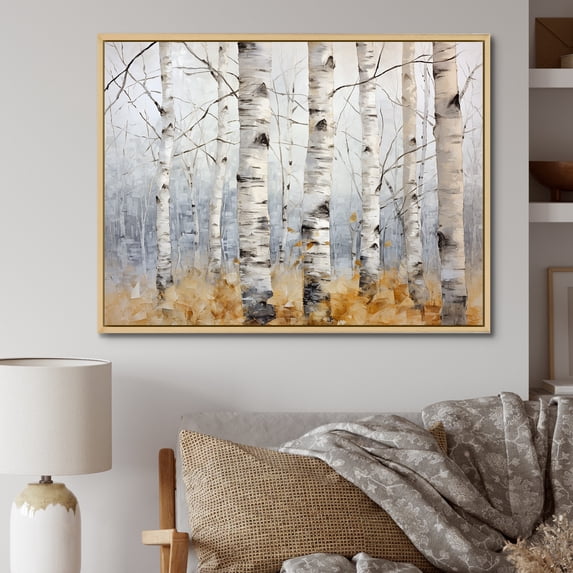 Designart "Birch Trees: Minimalist Scenery I" Tree Birch Floater Framed Canvas Wall Art