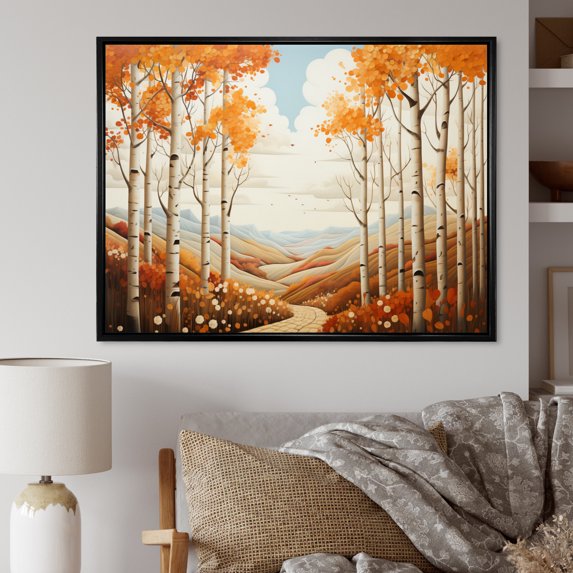Designart "Birch Woods Autumn I" Floral Floater Framed Wall Art Print