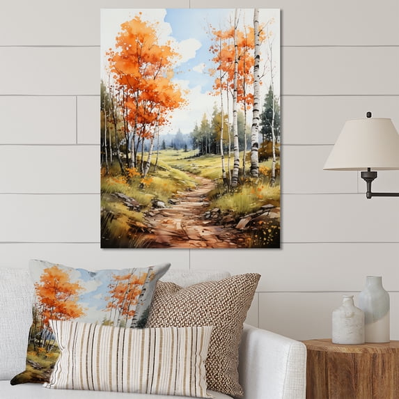 Designart "Birch Woods Autumn V" Floral Metal Wall Decor