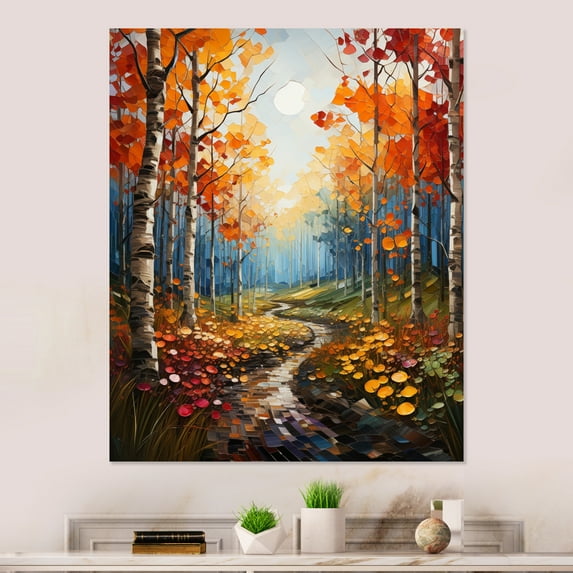 Designart "Birch Woods Autumn euphony III" Tree Birch Metal Wall Decor
