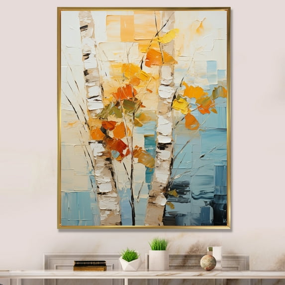 Designart "Birch Woods Birch Dream " Floral Floater Framed Wall Decor