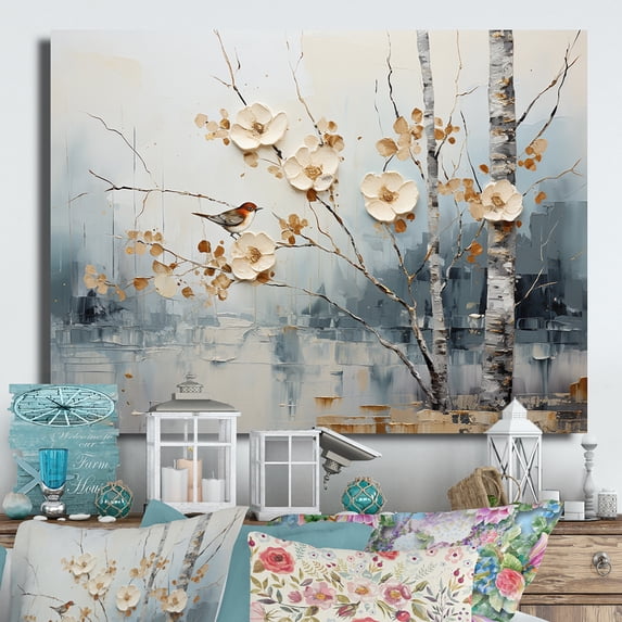 Designart "Birch Woods Ethereal gracefulness II" Animals Metal Art Living Room