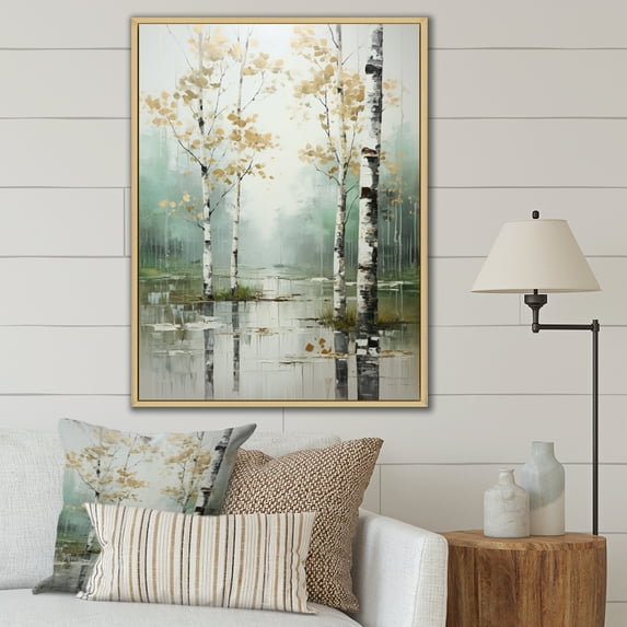 Designart "Birch Woods Ethereal gracefulness IV" Floral Floater Framed Wall Decor